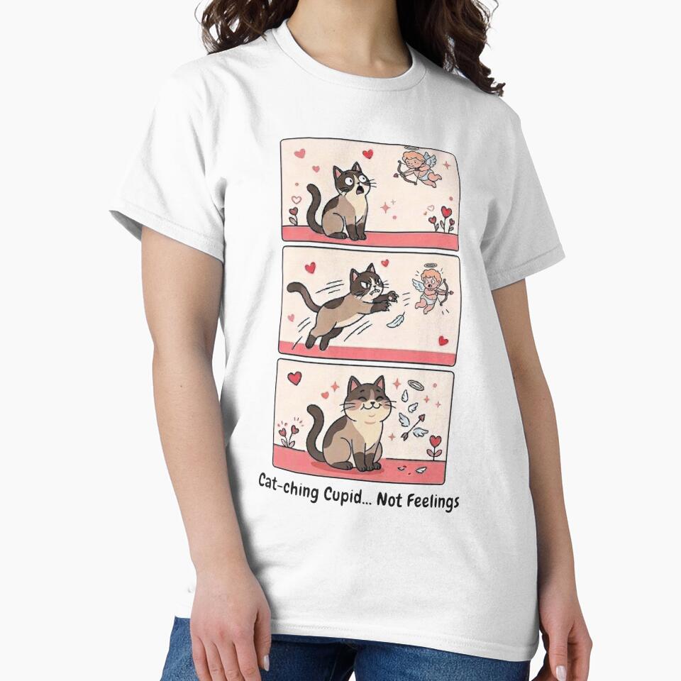 Cat-ching Cupid Not Feelings – Funny Anti Valentine Cat Meme Comic Cute Cat Design by aiqdelicia