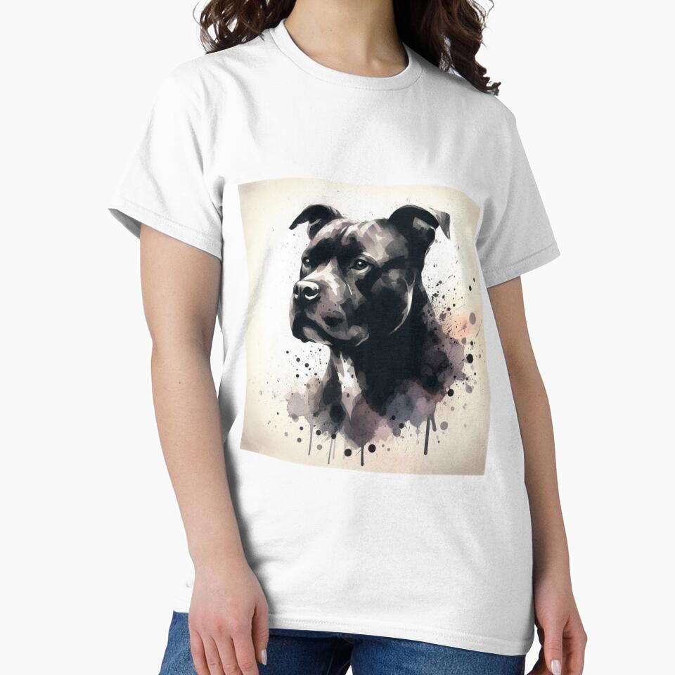 Black and White Staffy Watercolor Portrait by MaedK