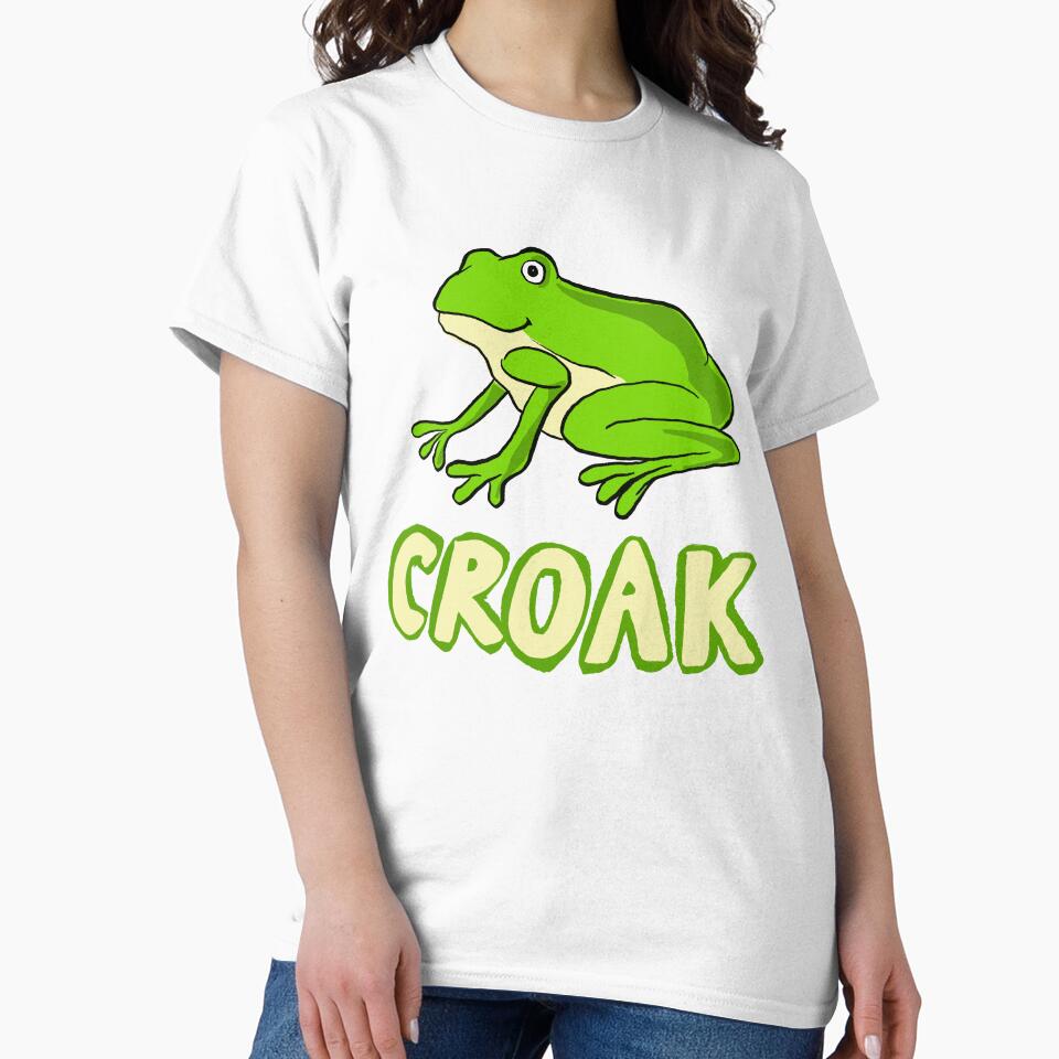 ‘Croak’ frog cartoon with neon blue / green / teal background by skunkandpumpkin