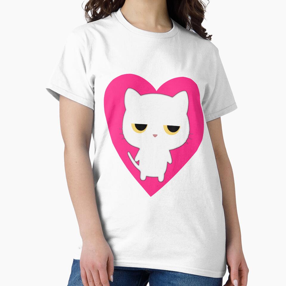 Funny cute white cat in a pink heart by Drawix