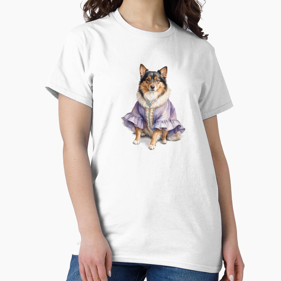Dreamy Watercolor Dog in Retro Outfit by Victoria Riabov