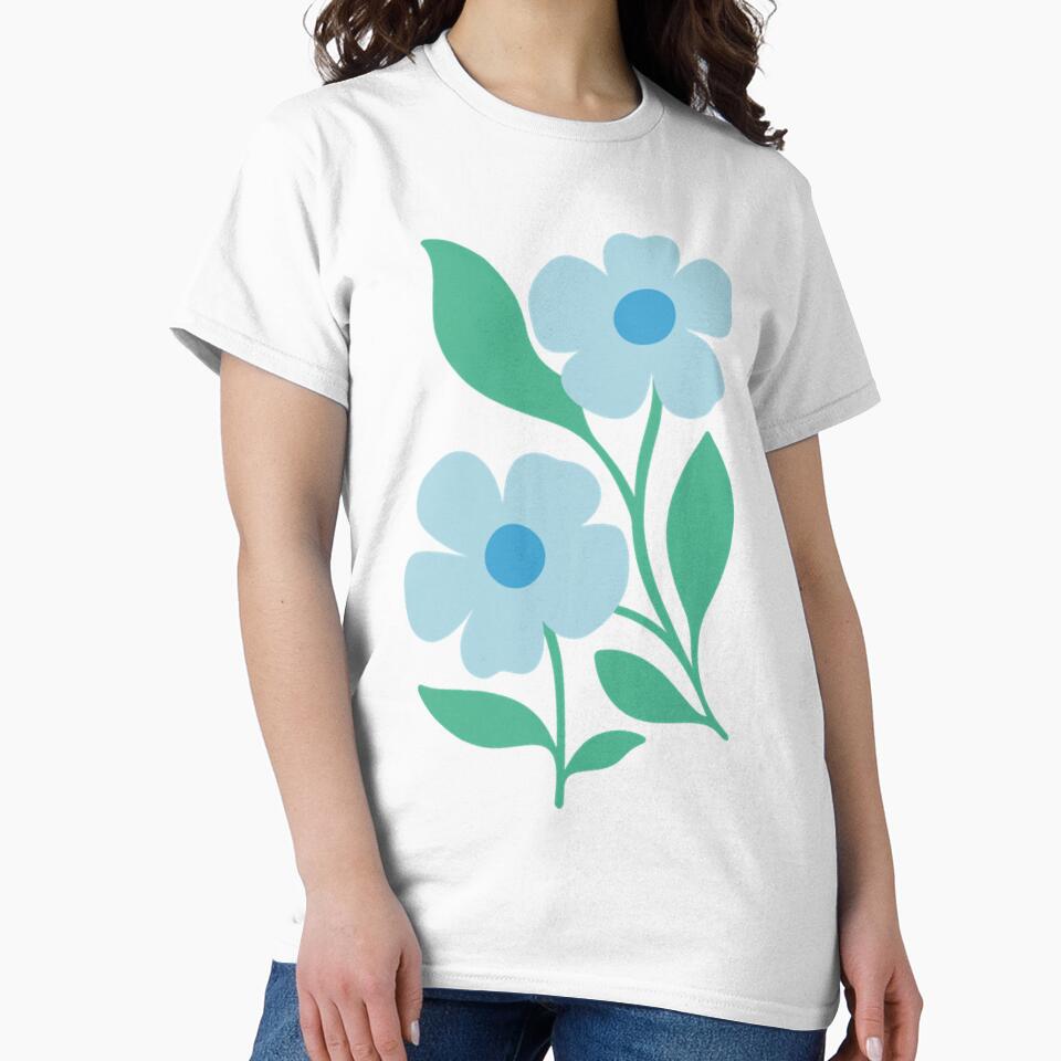 Blue Blossom Duo – Minimal Boho Flower Illustration by Thodinang