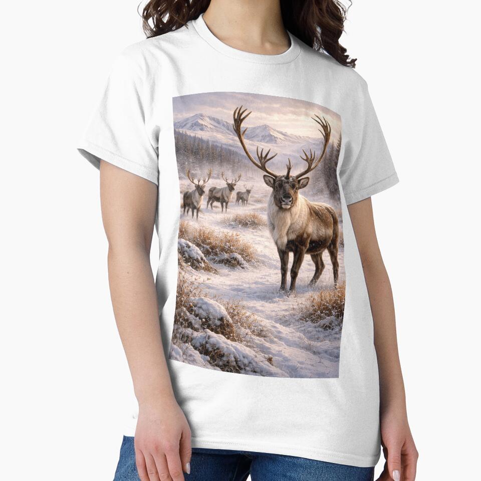 Majestic Caribou in Winter Wilderness – Northern Wildlife Landscape by VandVArt