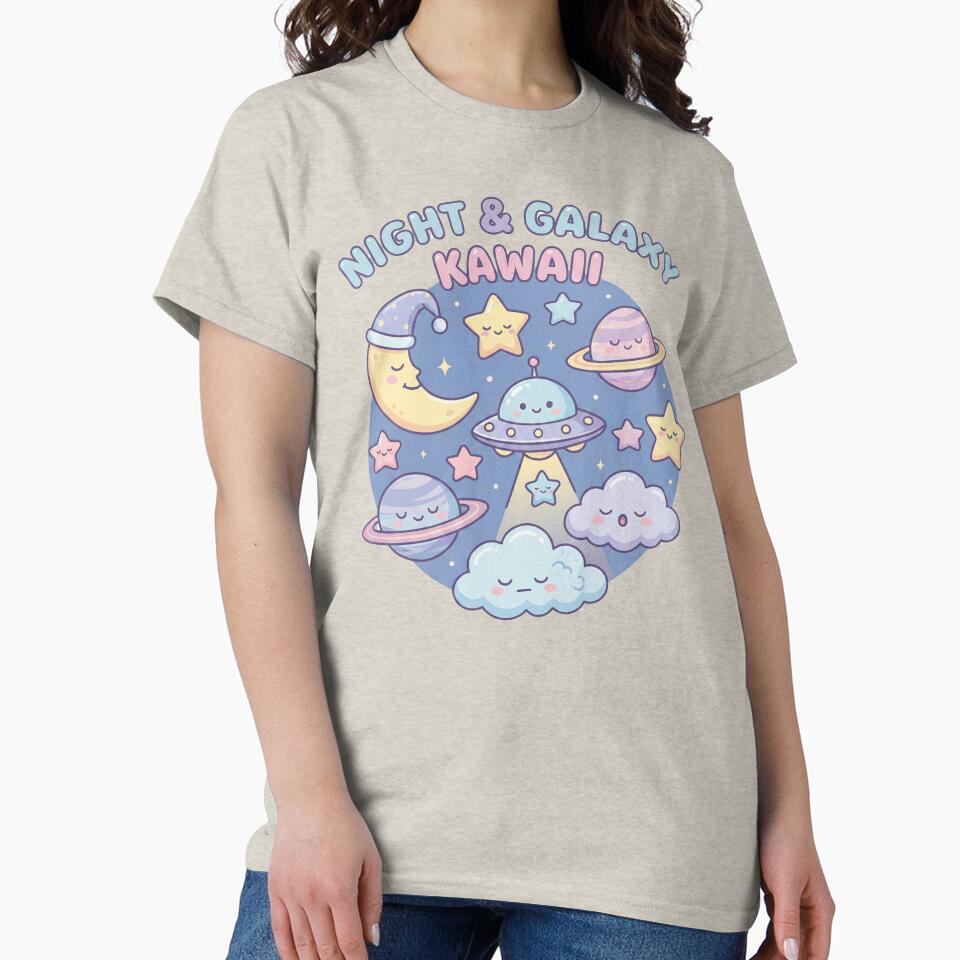 Kawaii Space Night – Cute Moon UFO & Planets by TheRaiShop
