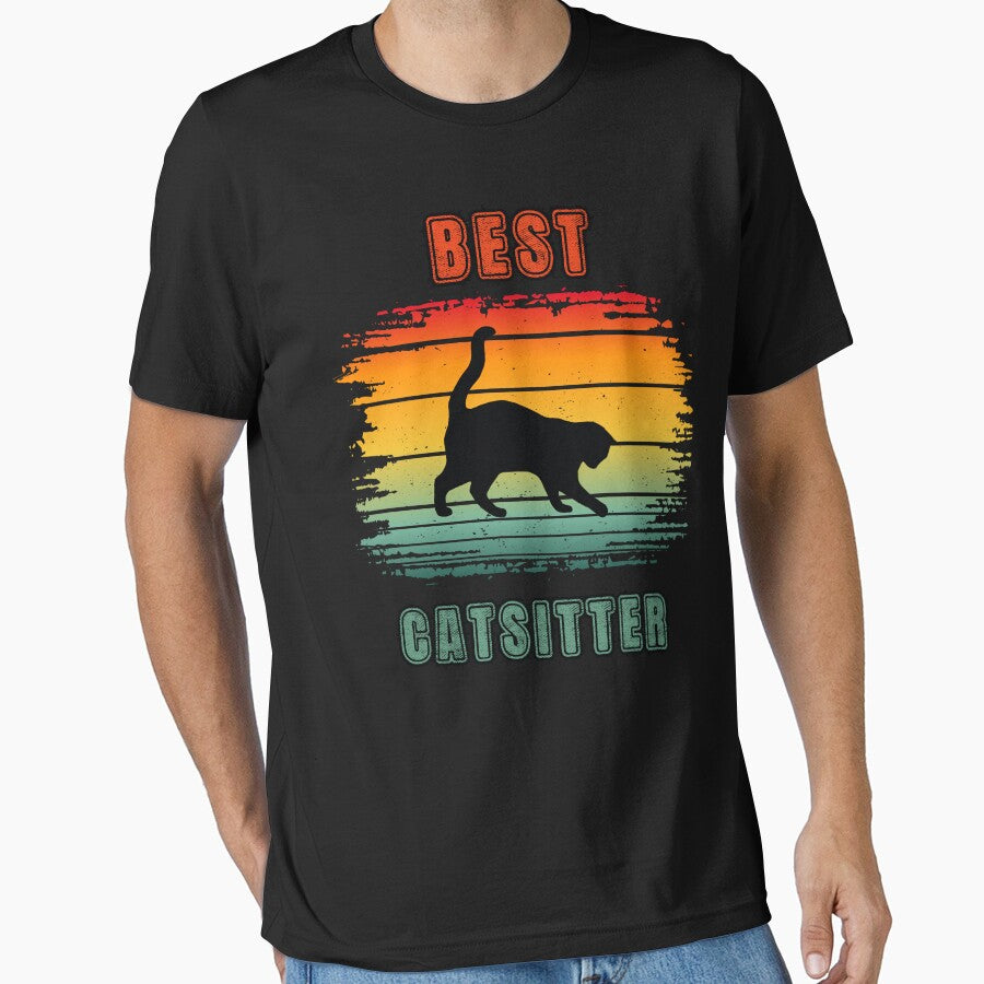 Best Catsitter Retro Sunset Black Cat by SunnyFunnyArt