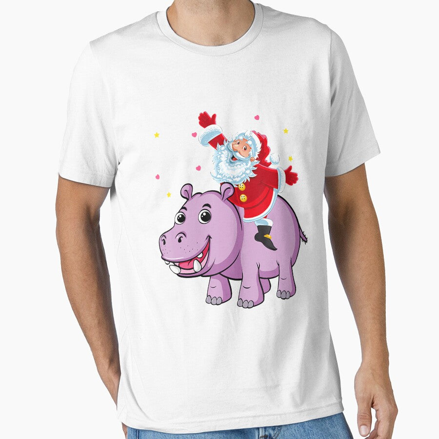 Santa Claus Happy Hippo Merry Christmas Xmas Novelty Shirt by CharlieWarren