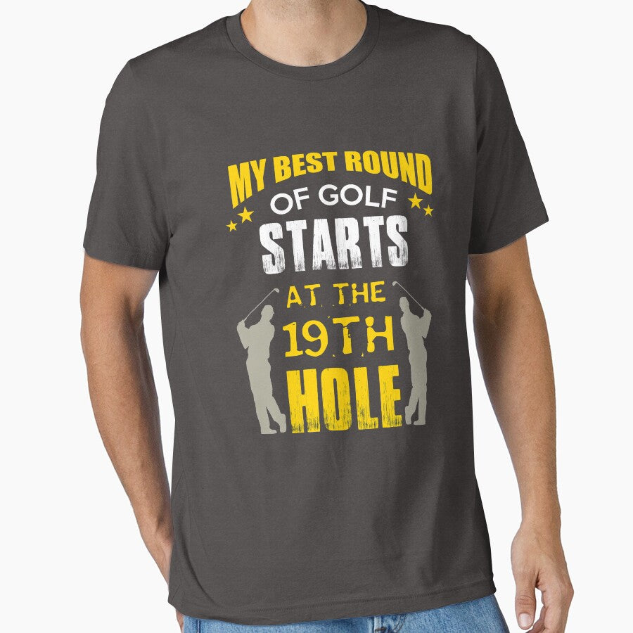 My Best Round Of Golf Starts At The 19th Hole! Novelty Golf Shirt by Orange Pieces