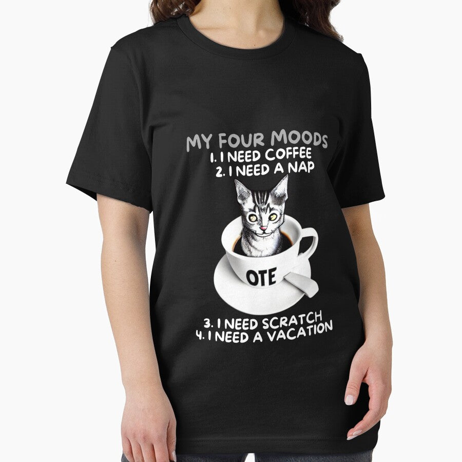 Men's Novelty Sarcastic Funny My Four Moods  I Need Coffee I Need A Nap I I Need scratch I Need Vacation cat coffee by BOHOVIN