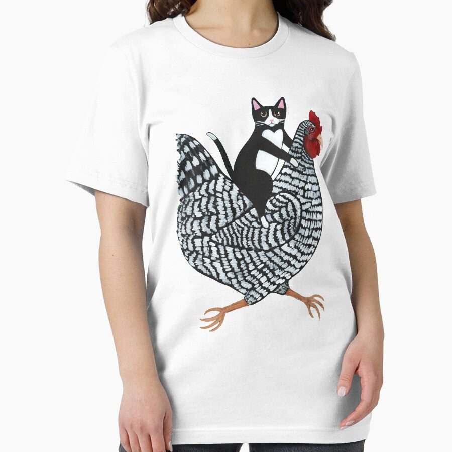 Tuxedo Cat Chicken Ride by KilkennyCat Art