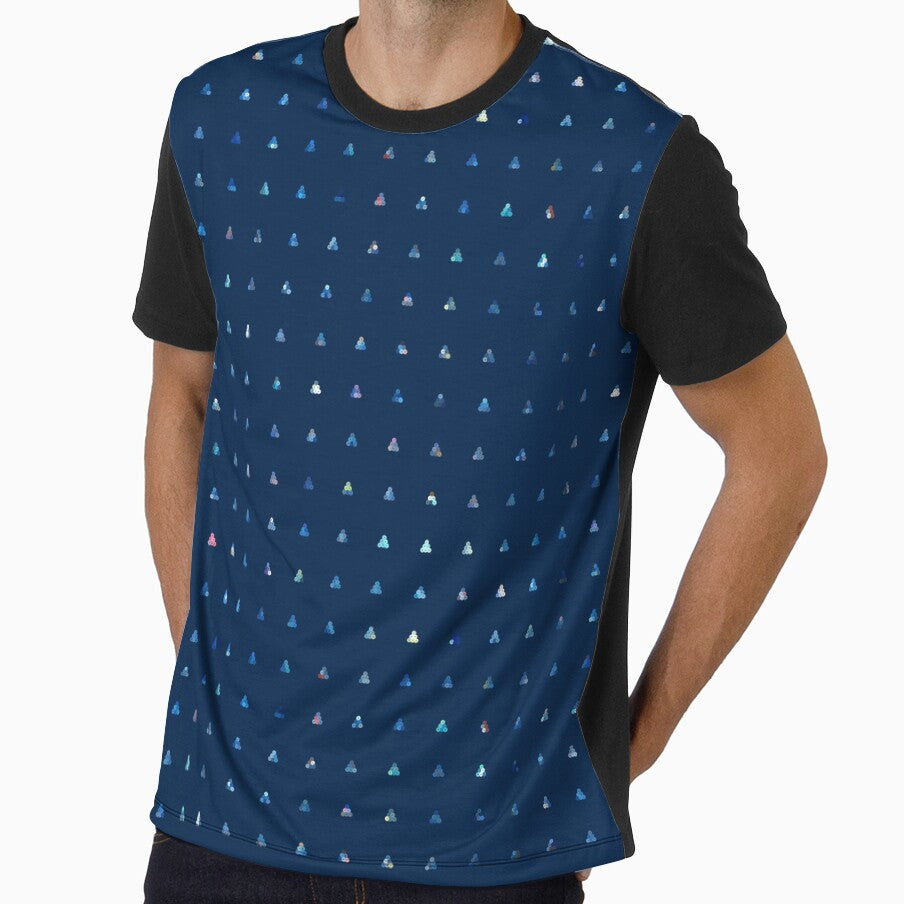 Printed image of blue sequins - pyramid shapes on navy background by JaReVa