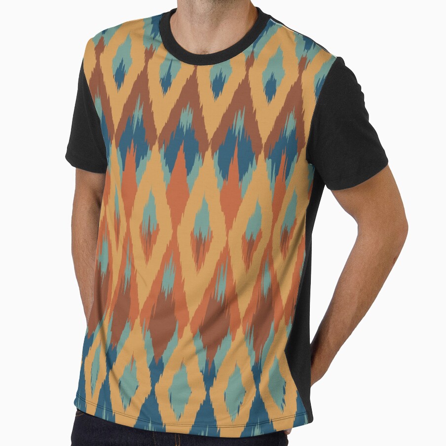 Boho Ikat Pattern, Teal, Orange, Red, Blue, Mustard Yellow by meggydesigns