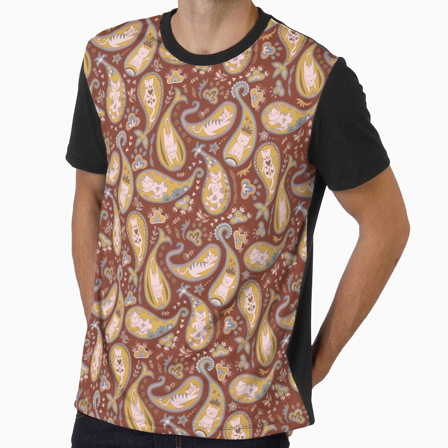 Paisley cats brown and mustard yellow by pholiumsigma_design
