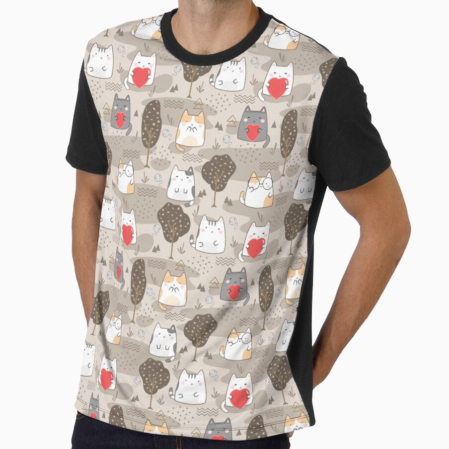 Kawaii Cute Cat Pattern, Kawaii Kitties Wearing Eyeglasses and Holding Red Hearts to Show Some Love by GypsyMagic