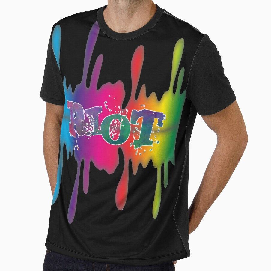 RIOT Shirt - MultiColor Slogan and Blob Background by iNukeDesign