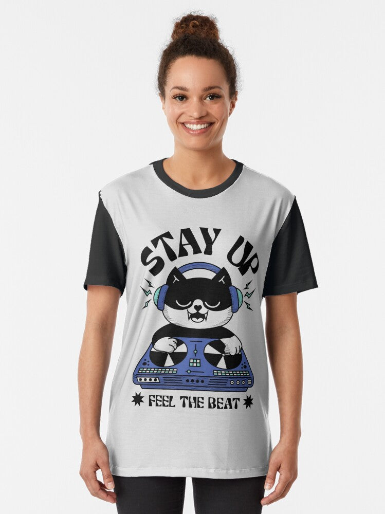 Disk Jockey Cat - Feel The Beat - Musical - Humor Graphic T-Shirt