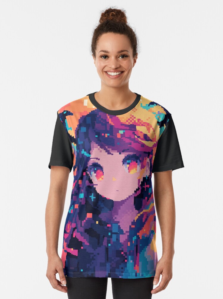 Anime Pixel Glitch Dragon Girl Graphic T-Shirt Style005