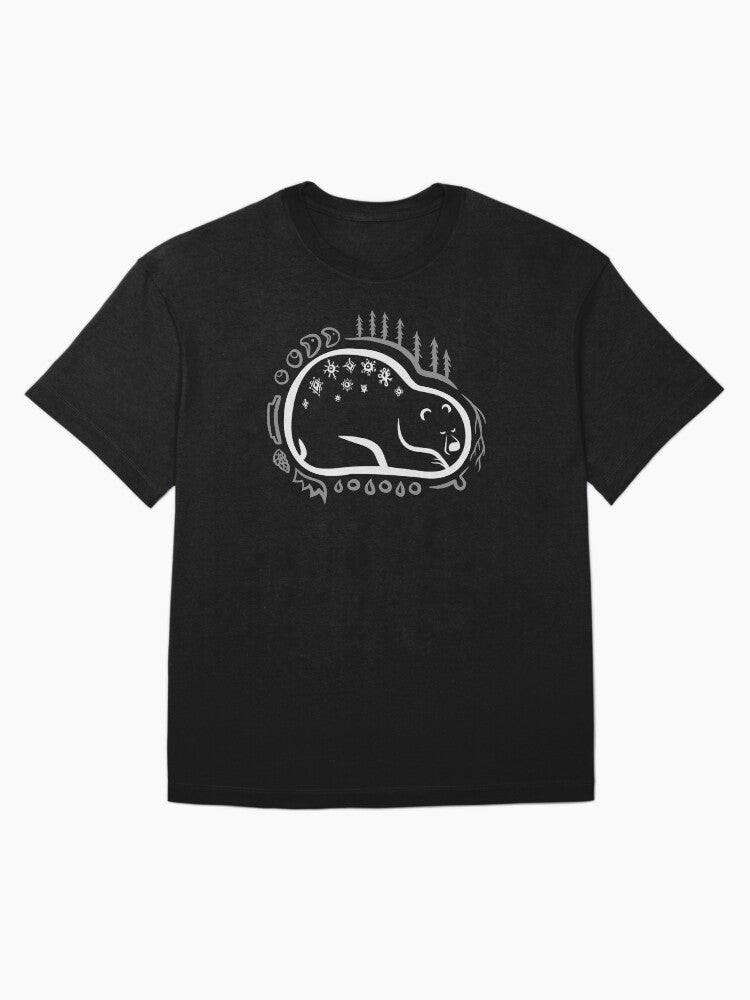 Fall and Winter Black Sleeping Bear "Hibernation Guardian" Oversized T-Shirt