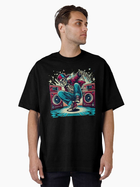 Breakdance Skeleton – Urban Street Art Graphic Oversized T-Shirt