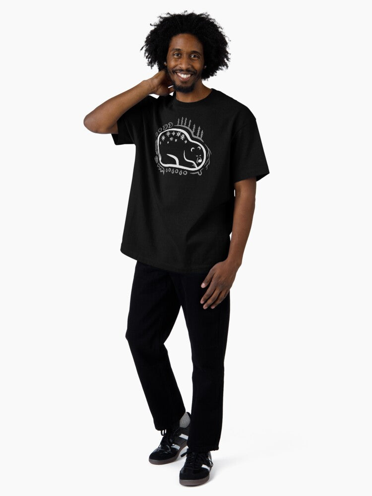 Fall and Winter Black Sleeping Bear "Hibernation Guardian" Oversized T-Shirt