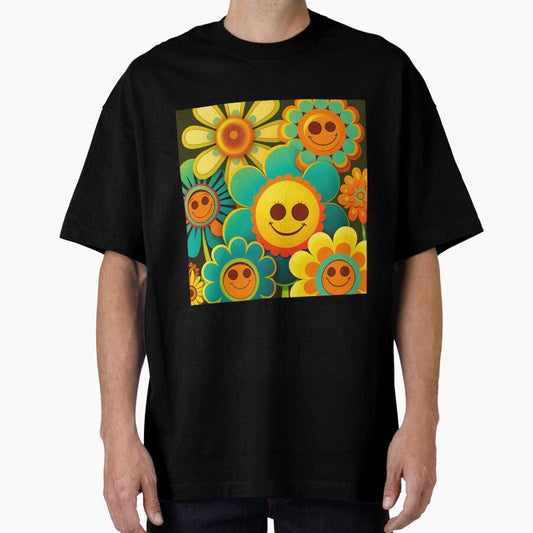1970S Flower Power Design Oversized T Shirt