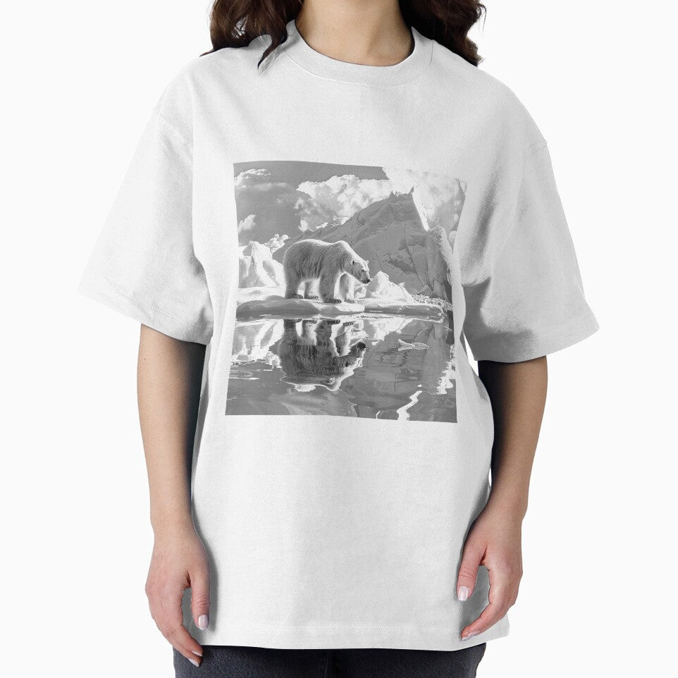 Polar Bear Reflection – Arctic Wildlife Photography Art in Black and White by inkoutninja