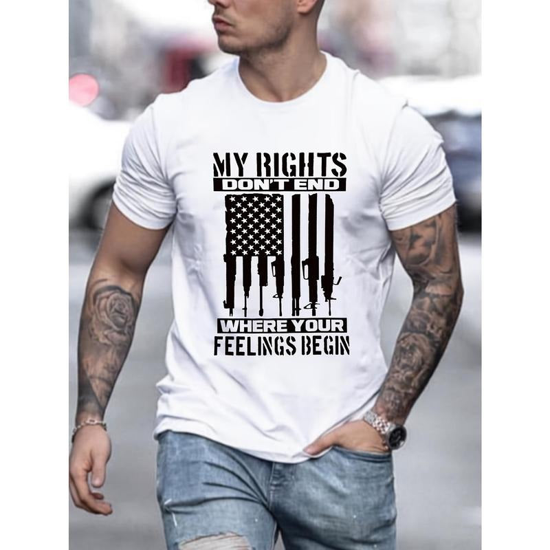 Cotton short sleeve T-shirt 1 pc, 100% cotton T-shirt, American flag print, men's crew neck short sleeve, simple style...