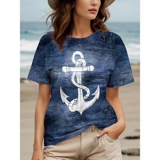 Women's T Shirt Graphic Tie Dye Ocean Stylish Casual Short Sleeve Round Neck Regular Tops Daily Weekend Patchwork Print Blue Summer Spring
