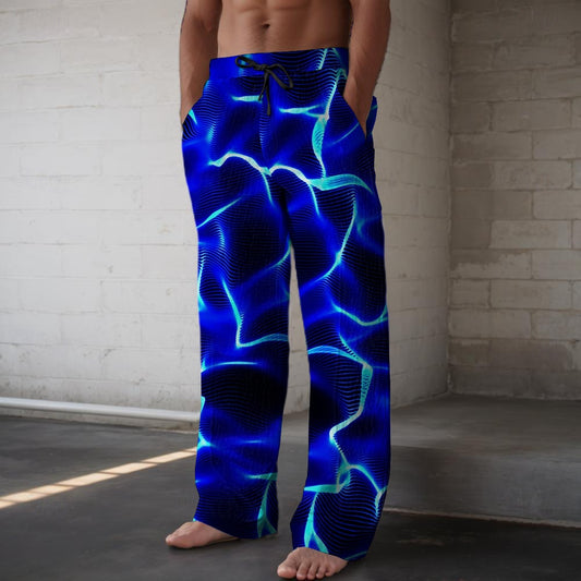 Men's Graphic Casual Pants Mid Waist Hawaiian Holiday Straight Leg Summer Spring 3D Print Blue