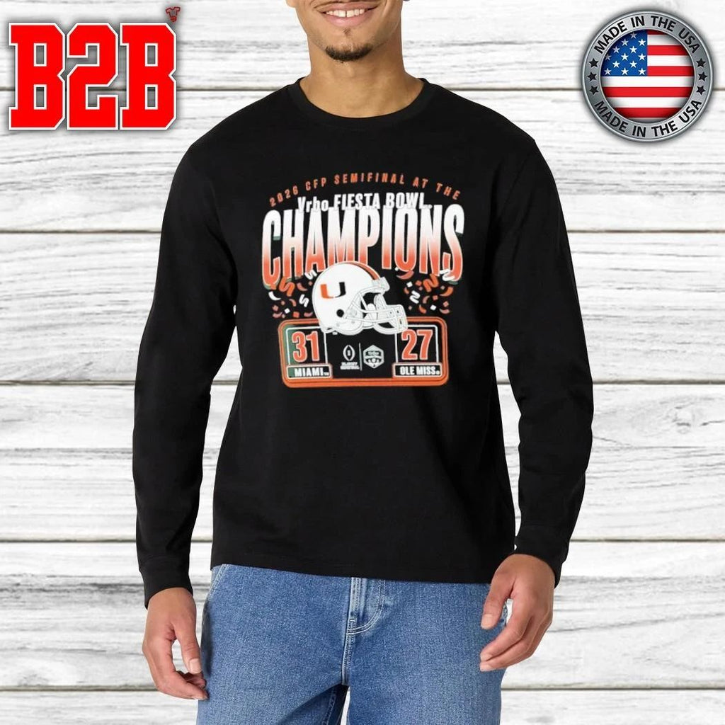 CFP Semifinal At The Vrbo Fiesta Bowl Champions Miami 31 win Ole Miss 27 Helmet Shirt