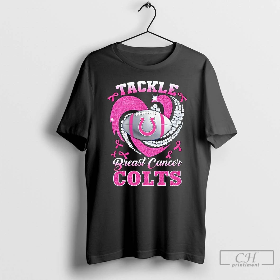 Premium Indianapolis Colts Breast Cancer Awareness Tackle Heart T Shirts