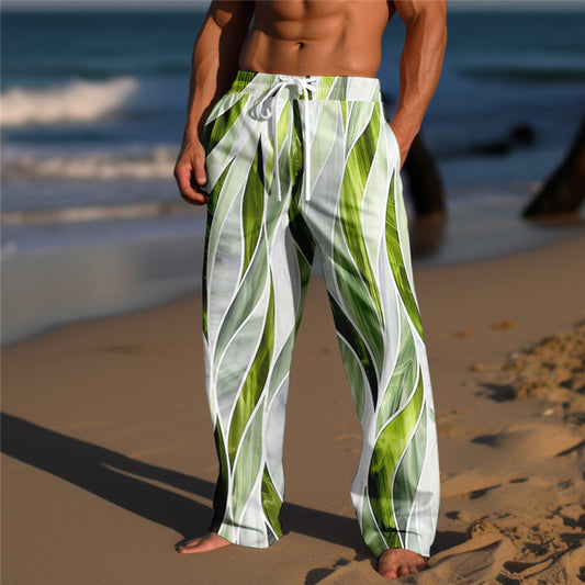 Men's Trousers Summer Pants Beach Pants Drawstring Elastic Waist 3D Print Color Block Graphic Prints Comfort Casual Daily Holiday Streetwear Hawaiian Light Green Red