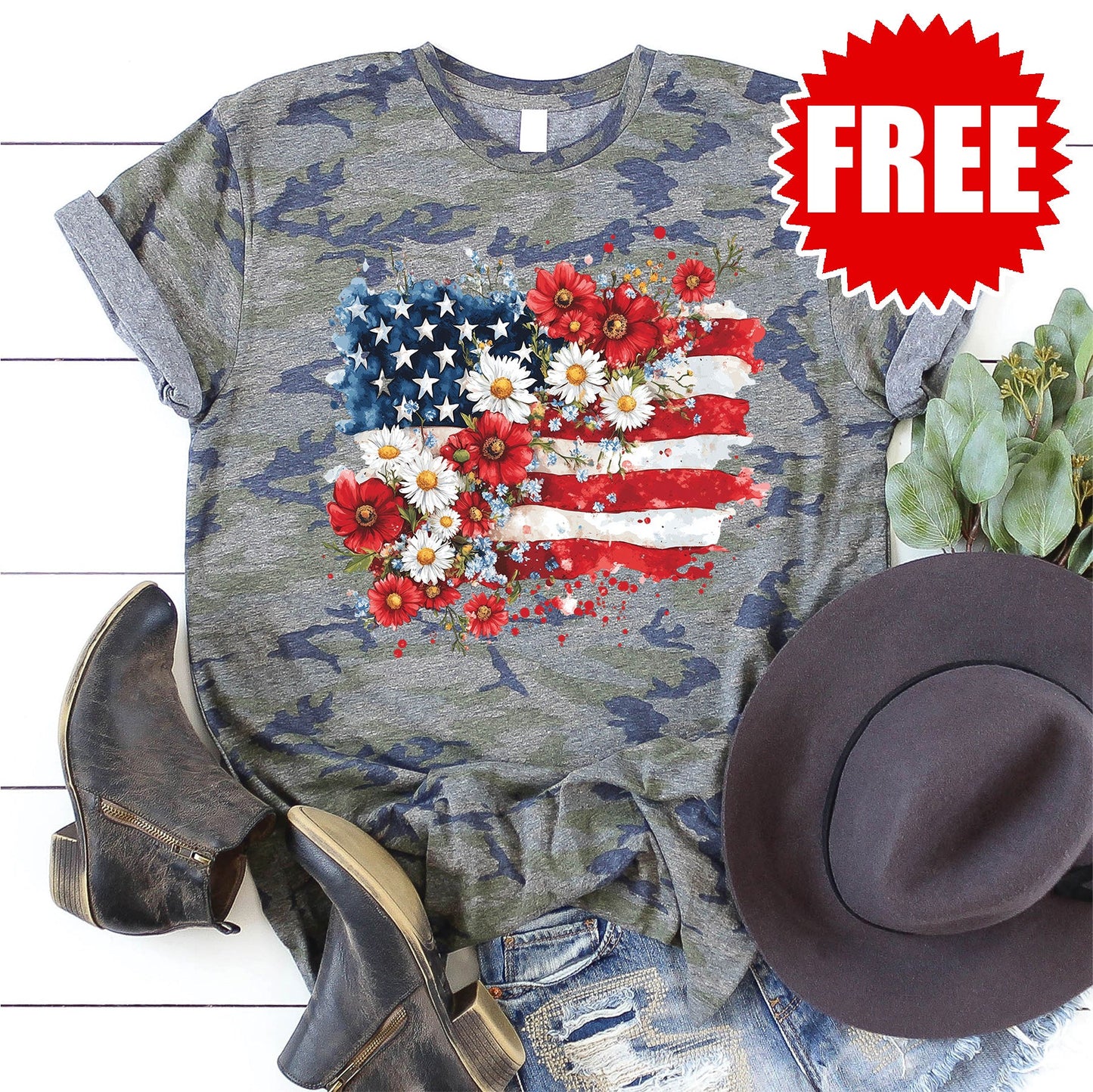 Floral Flag Tee - Vintage Camo - 0