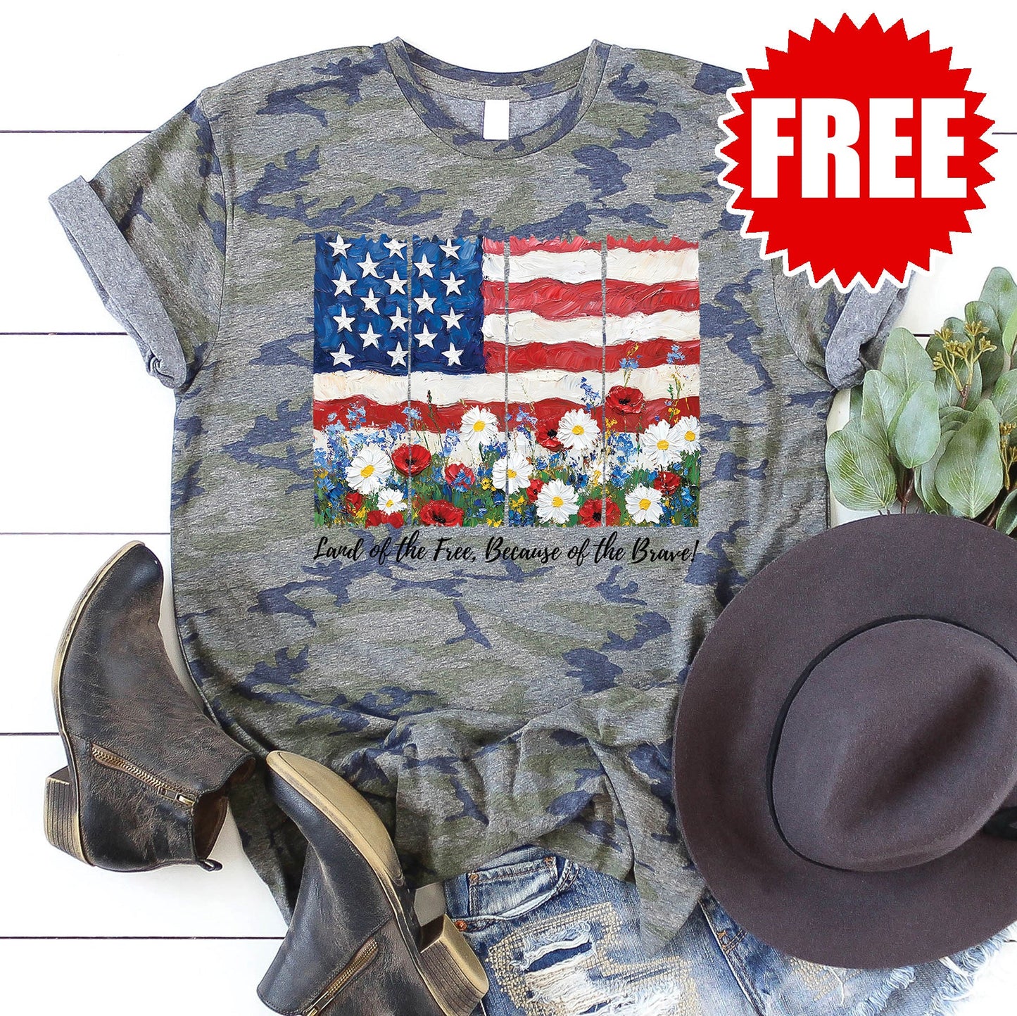 Land of the Brave Tee - Vintage Camo - 0