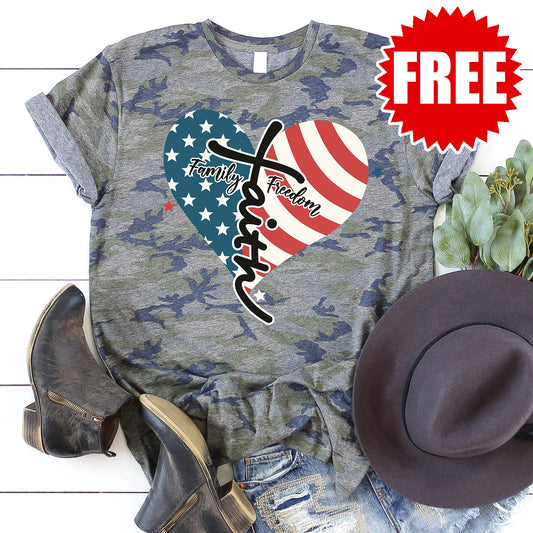 Faith Family Freedom USA Tee - Vintage Camo - 0