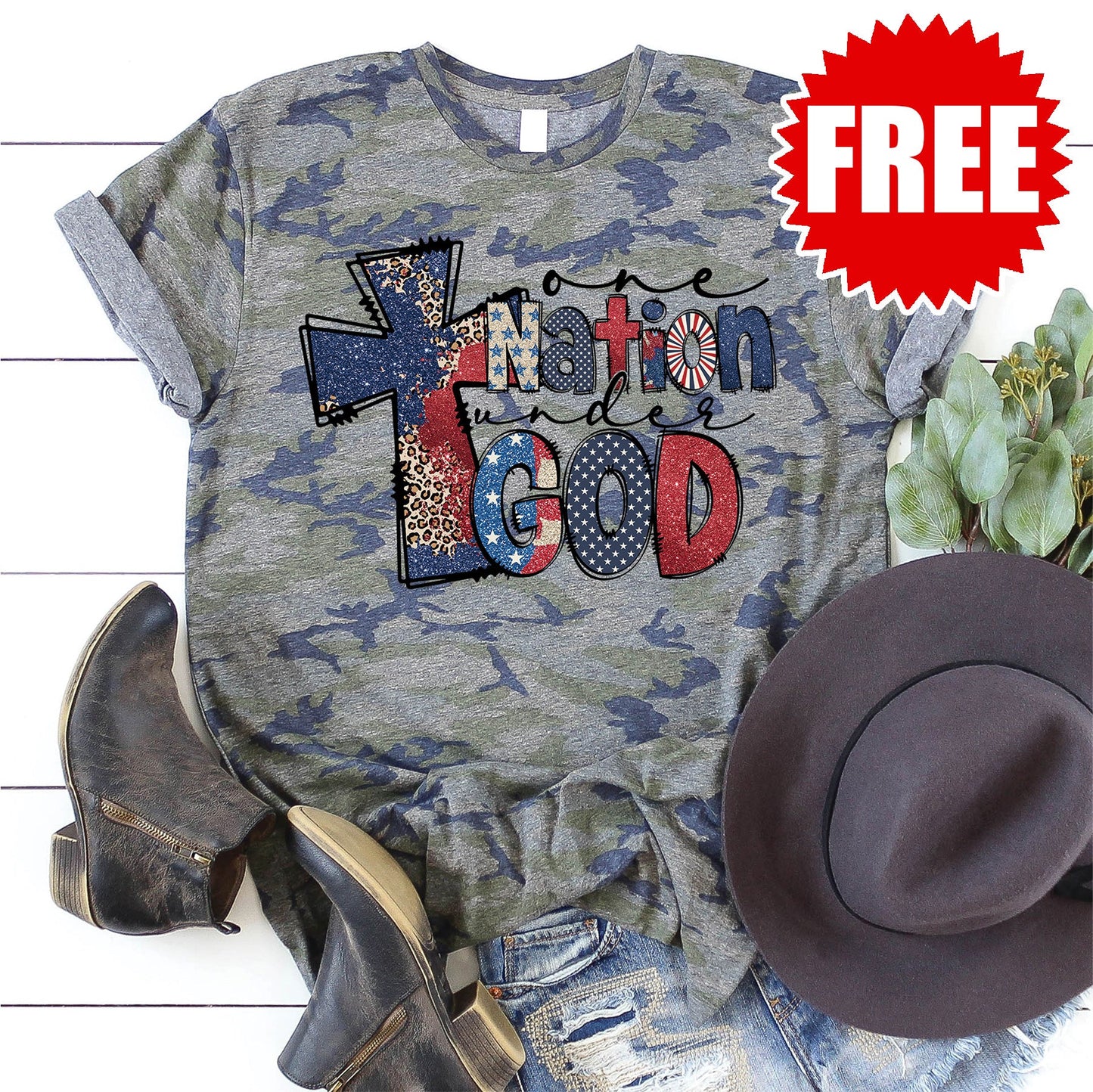 One Nation Cross Tee - Vintage Camo - 0