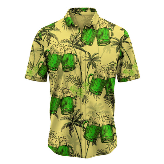 Men's Graphic Prints Beer Leaves Shirt Summer Hawaiian Shirt Aloha Shirt Short Sleeve Tropical Fashion Hawaiian Street Casual Hawaiian Summer Spring Turndown Print Button-Down Yellow Pink Army Green