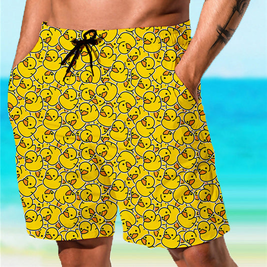 Men's Animal Graphic Prints Little Yellow Duck Swimming Trunks Board Shorts Swim Shorts Mid Waist Hawaiian Boho Casual Daily Holiday Drawstring with Mesh lining Elastic Waist Designer Clothing Apparel