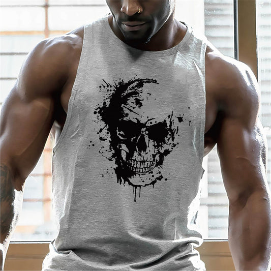 Men's Skull Graphic Prints Tank Top Vest Top Undershirt Casual Style Classic Style Sleeveless T shirt Hot Stamping Crew Neck Shirt Hawaiian Classic Big and Tall Outdoor Daily Sports Gray Summer