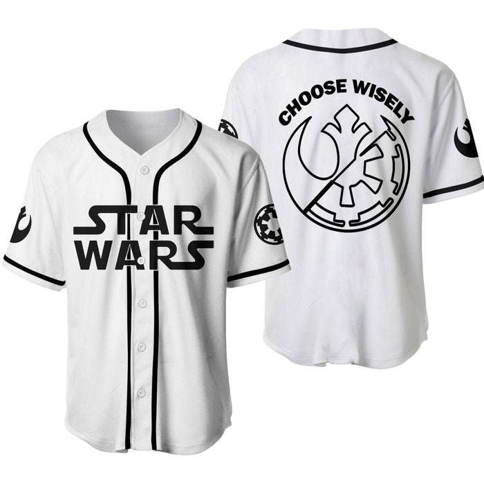 White Black Star Wars Dark & Light Sides Disney Unisex Cartoon Casual Outfits Custom Baseball Jersey Gifts for Fans - lylyprint.com