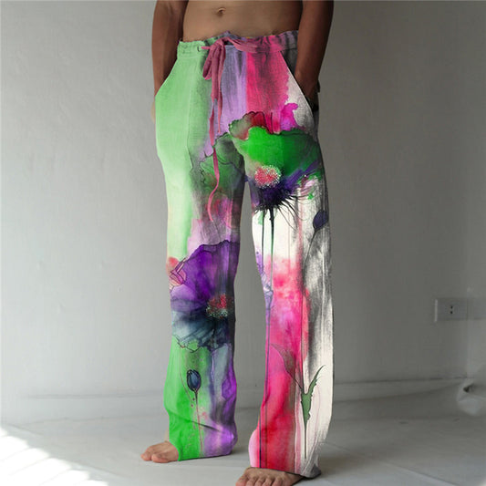 Men's Trousers Summer Pants Beach Pants Drawstring Elastic Waist 3D Print Gradient Graphic Prints Flower / Floral Comfort Casual Daily Holiday Streetwear Hawaiian Pink Blue