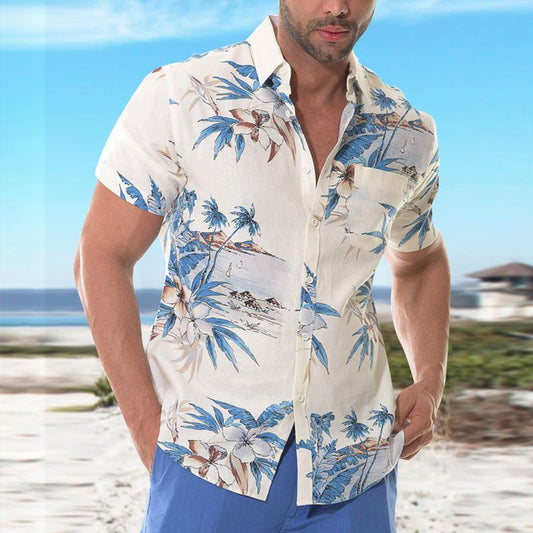 Men's Summer Hawaiian Shirt Button Up Shirt Casual Shirt Beach shirt Summer Shirt Coconut Tree Graphic Prints Turndown White Street Holiday Short Sleeve Button Print Clothing Apparel Tropical