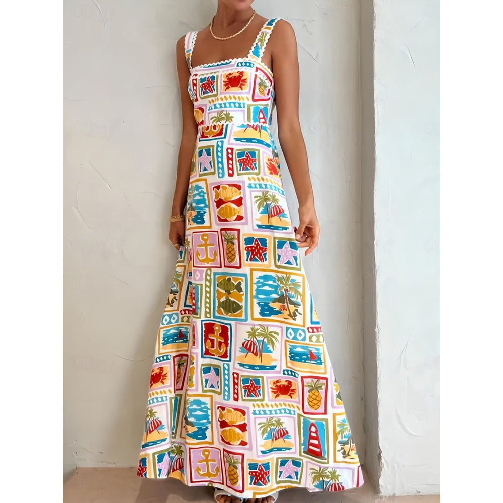 Women's Maxi Dress Corset Dress A Line Dress Summer Dress Slip Dress Vacation Vacation Daily Regular Fit Graphic Sleeveless Square Neck White Summer