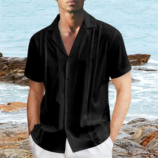 Men's Shirt Summer Shirt Casual Shirt Beach Shirt Button Up Shirt Black White Short Sleeve Plain Lapel Vacation Hawaiian Splice Clothing Apparel Fashion Casual Comfortable