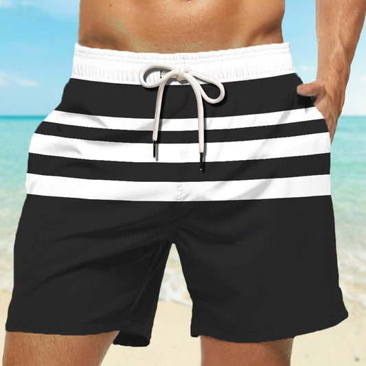 Men's Stripe Graphic Prints Swimming Trunks Board Shorts Swim Shorts Mid Waist Hawaiian Boho Casual Daily Holiday Drawstring with Mesh lining Elastic Waist Designer Clothing Apparel