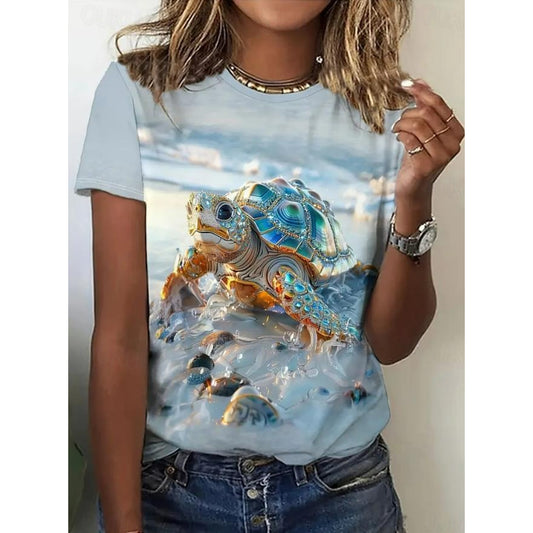 Women's T Shirt Rose Floral Graphic Elegant Vintage Fashion Short Sleeve Round Neck Regular Tops Daily Going out Weekend Print Sky Blue Summer